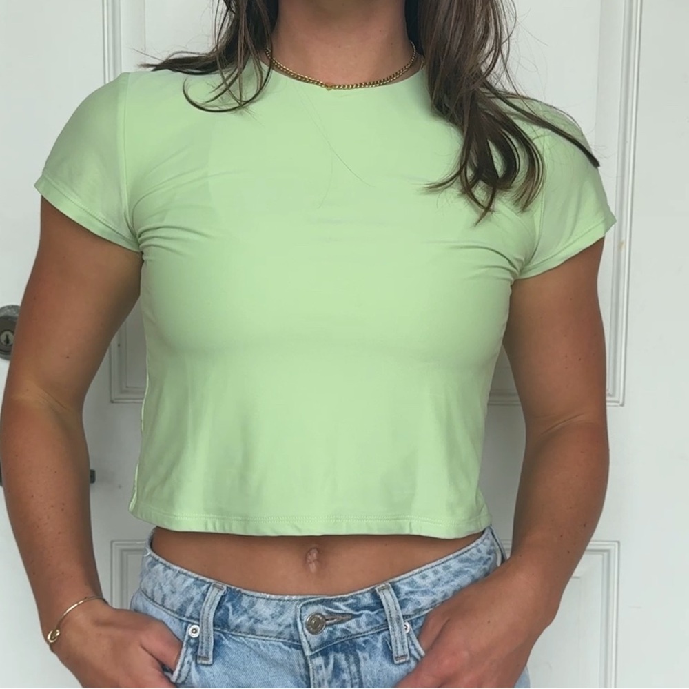 Two Wild Fable Light Green + Blue Gray Crop Top